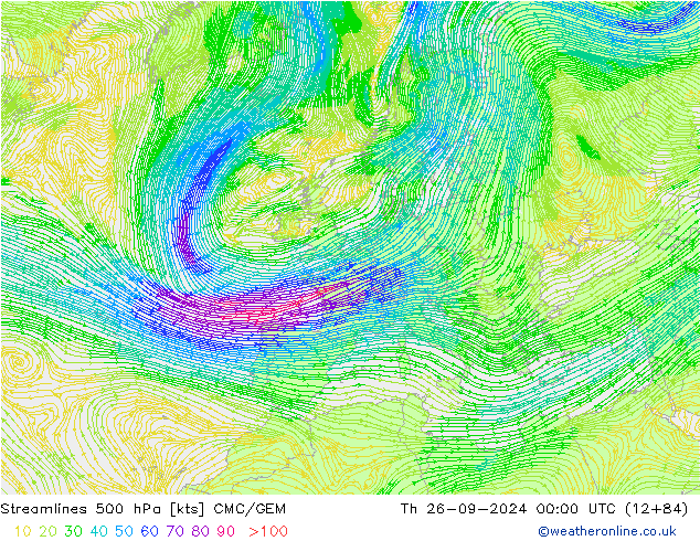 Streamlines 500 hPa CMC/GEM Th 26.09.2024 00 UTC