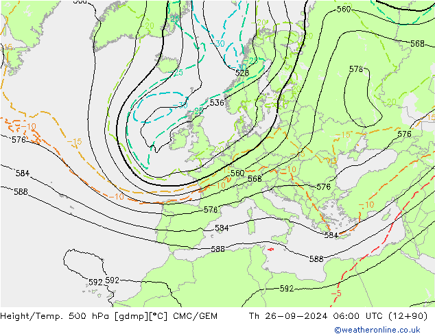 Yükseklik/Sıc. 500 hPa CMC/GEM Per 26.09.2024 06 UTC