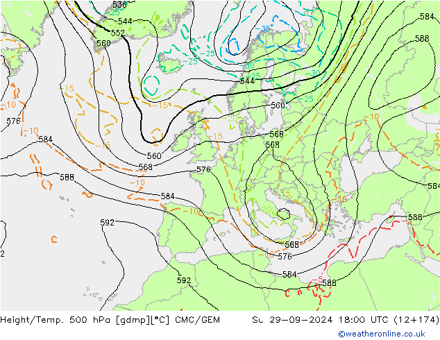 Yükseklik/Sıc. 500 hPa CMC/GEM Paz 29.09.2024 18 UTC