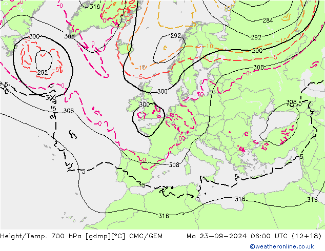 Géop./Temp. 700 hPa CMC/GEM lun 23.09.2024 06 UTC