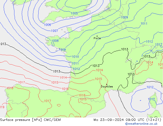 Pressione al suolo CMC/GEM lun 23.09.2024 09 UTC