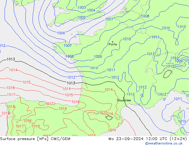 Surface pressure CMC/GEM Mo 23.09.2024 12 UTC