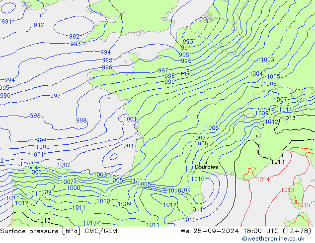 Surface pressure CMC/GEM We 25.09.2024 18 UTC