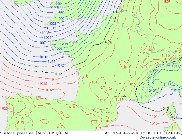 Surface pressure CMC/GEM Mo 30.09.2024 12 UTC