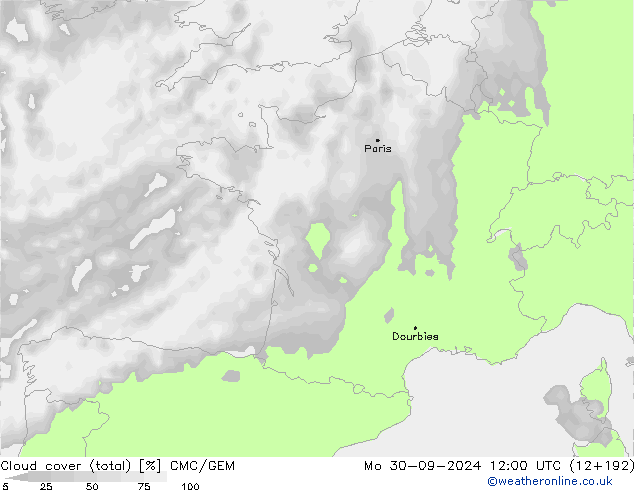 Wolken (gesamt) CMC/GEM Mo 30.09.2024 12 UTC