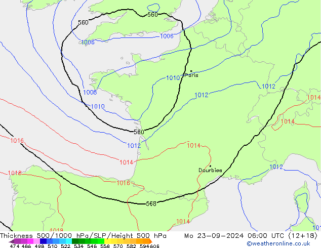 Theta-e 850hPa CMC/GEM Mo 23.09.2024 06 UTC