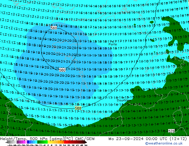 Height/Temp. 500 hPa CMC/GEM Mo 23.09.2024 00 UTC