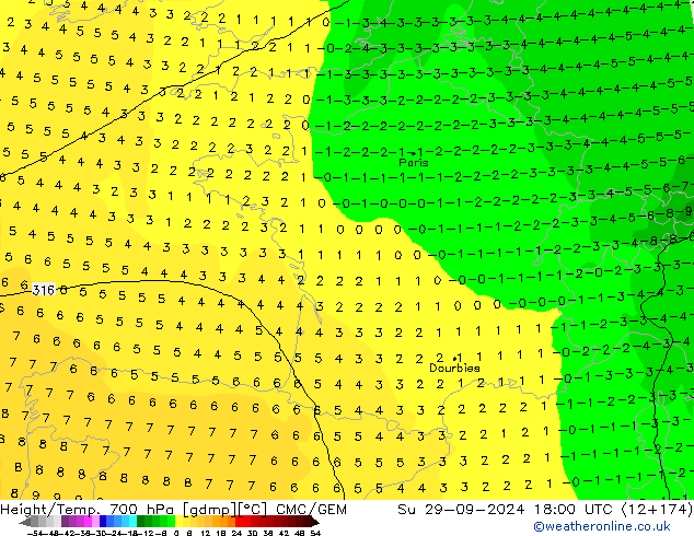 Height/Temp. 700 hPa CMC/GEM Su 29.09.2024 18 UTC