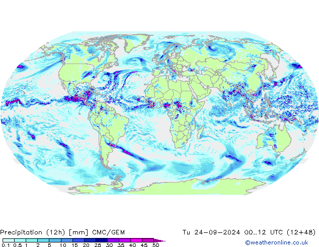 Precipitation (12h) CMC/GEM Út 24.09.2024 12 UTC