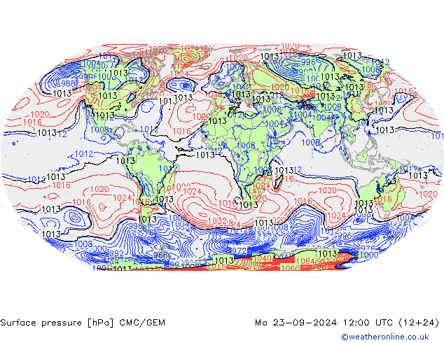 Atmosférický tlak CMC/GEM Po 23.09.2024 12 UTC