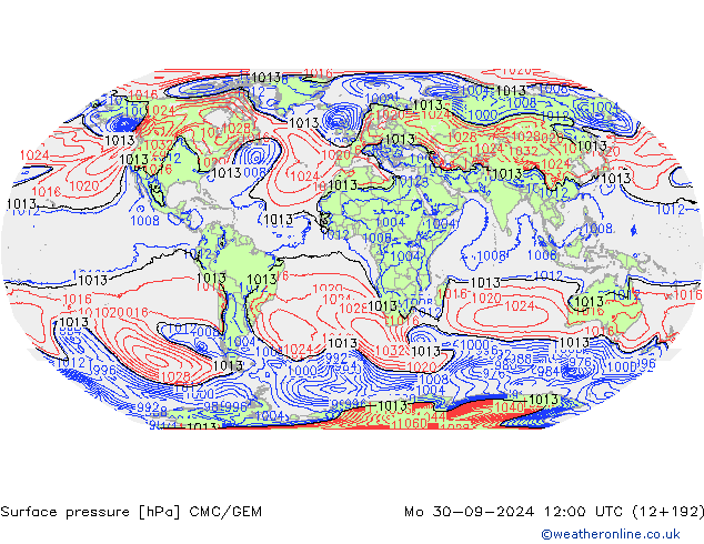 Atmosférický tlak CMC/GEM Po 30.09.2024 12 UTC