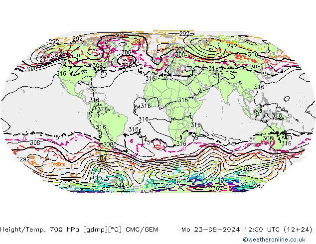 Height/Temp. 700 hPa CMC/GEM 星期一 23.09.2024 12 UTC