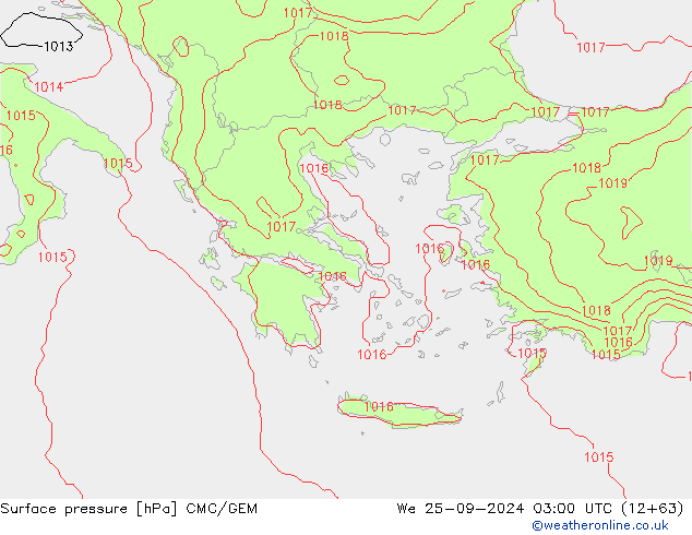 Surface pressure CMC/GEM We 25.09.2024 03 UTC