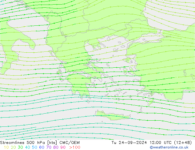 Stroomlijn 500 hPa CMC/GEM di 24.09.2024 12 UTC