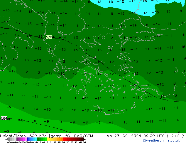 Geop./Temp. 500 hPa CMC/GEM lun 23.09.2024 09 UTC