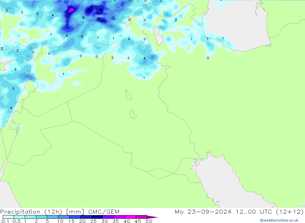 opad (12h) CMC/GEM pon. 23.09.2024 00 UTC