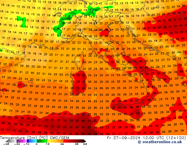 Temperatura (2m) CMC/GEM vie 27.09.2024 12 UTC