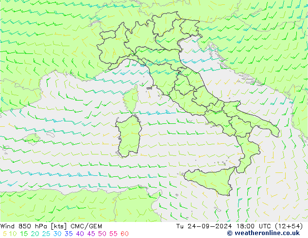 wiatr 850 hPa CMC/GEM wto. 24.09.2024 18 UTC