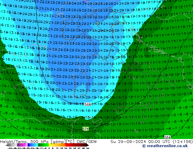 Height/Temp. 500 hPa CMC/GEM Dom 29.09.2024 00 UTC