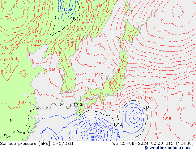 Luchtdruk (Grond) CMC/GEM wo 25.09.2024 00 UTC