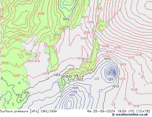 Surface pressure CMC/GEM We 25.09.2024 18 UTC