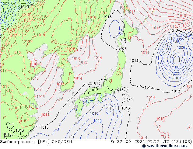 Surface pressure CMC/GEM Fr 27.09.2024 00 UTC