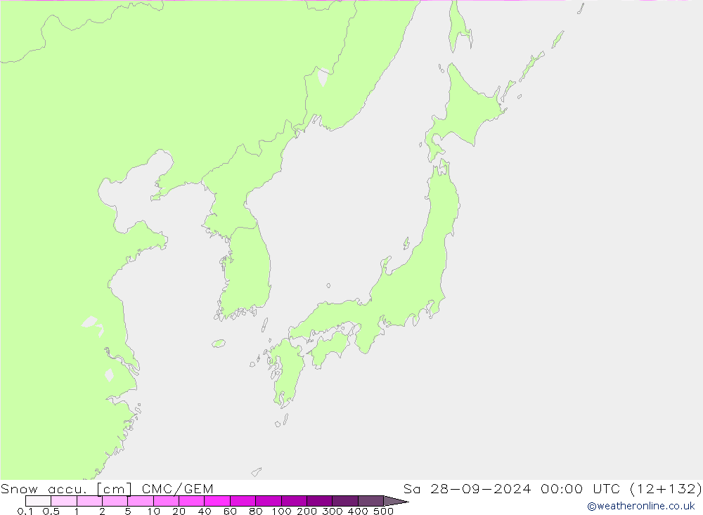 Snow accu. CMC/GEM sab 28.09.2024 00 UTC