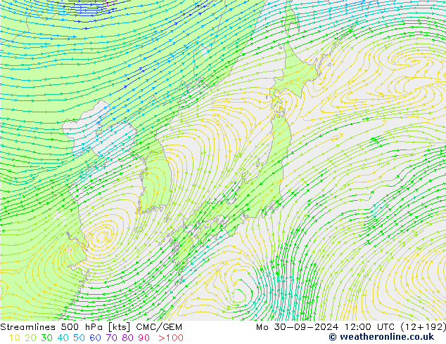 Streamlines 500 hPa CMC/GEM Mo 30.09.2024 12 UTC