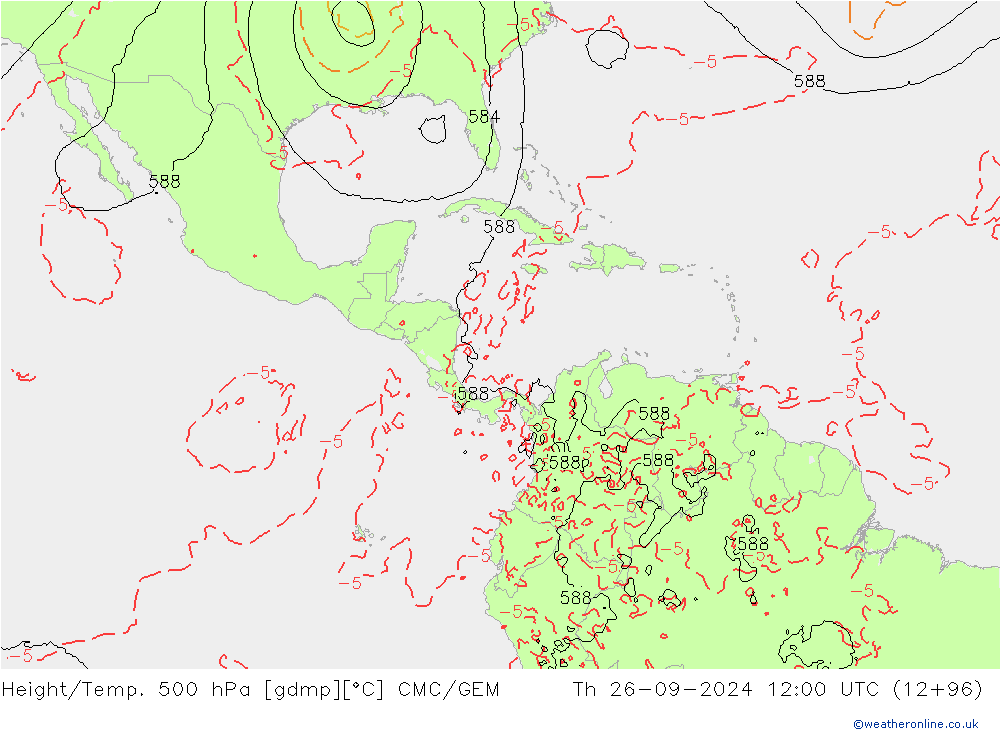 Yükseklik/Sıc. 500 hPa CMC/GEM Per 26.09.2024 12 UTC