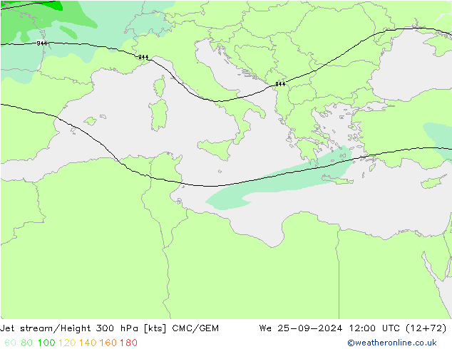 Jet stream/Height 300 hPa CMC/GEM We 25.09.2024 12 UTC