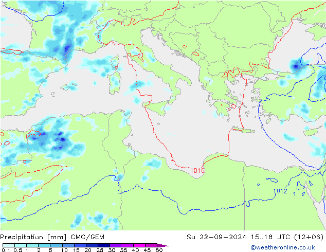 Precipitation CMC/GEM Su 22.09.2024 18 UTC