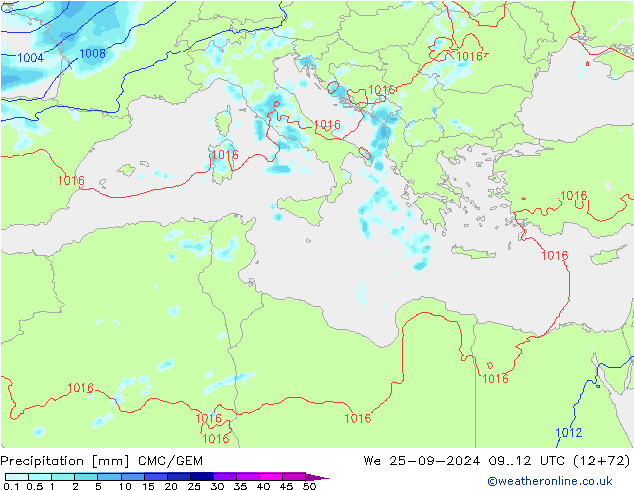 Srážky CMC/GEM St 25.09.2024 12 UTC