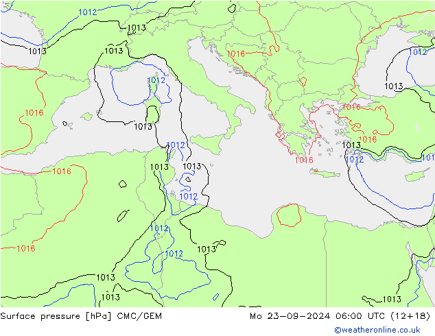 Luchtdruk (Grond) CMC/GEM ma 23.09.2024 06 UTC