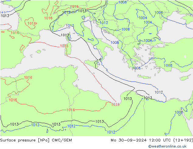 Surface pressure CMC/GEM Mo 30.09.2024 12 UTC