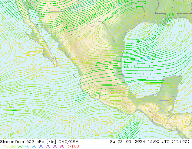 Línea de corriente 500 hPa CMC/GEM dom 22.09.2024 15 UTC