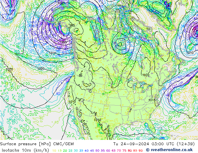 Isotachs (kph) CMC/GEM Tu 24.09.2024 03 UTC