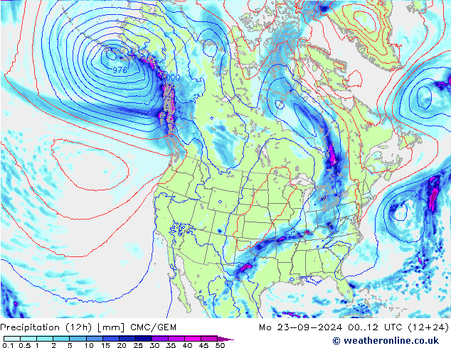 opad (12h) CMC/GEM pon. 23.09.2024 12 UTC