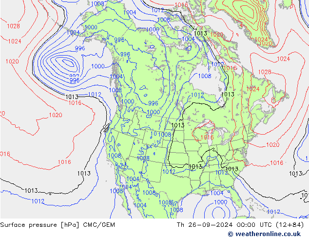 Surface pressure CMC/GEM Th 26.09.2024 00 UTC