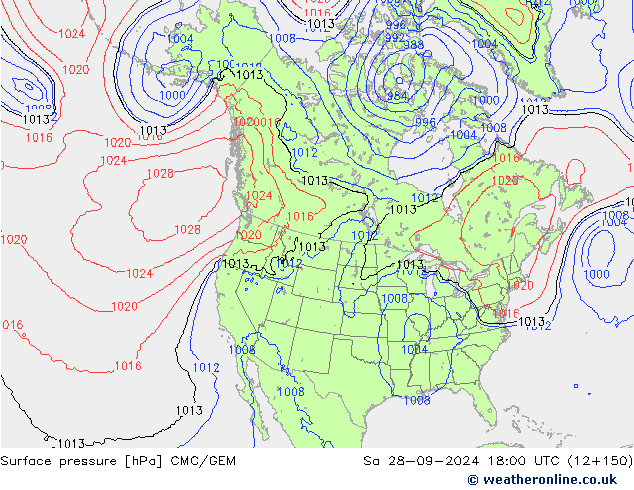 Surface pressure CMC/GEM Sa 28.09.2024 18 UTC