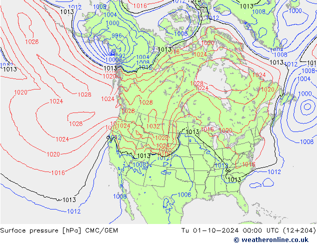 Surface pressure CMC/GEM Tu 01.10.2024 00 UTC