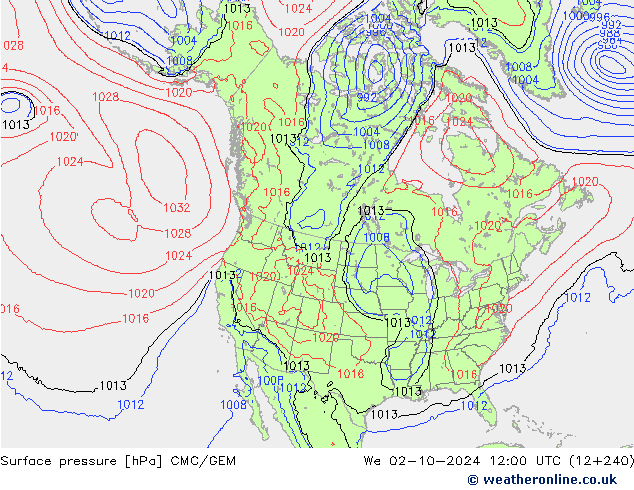 pression de l'air CMC/GEM mer 02.10.2024 12 UTC