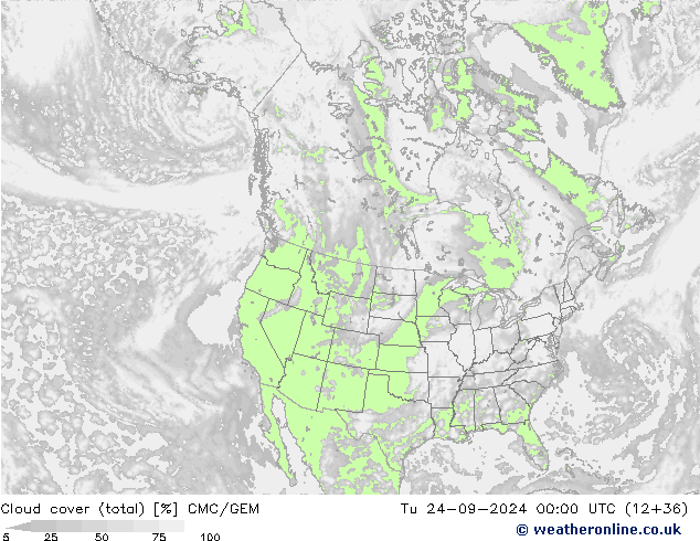 zachmurzenie (suma) CMC/GEM wto. 24.09.2024 00 UTC