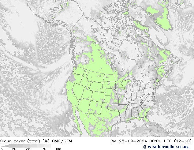 Cloud cover (total) CMC/GEM We 25.09.2024 00 UTC