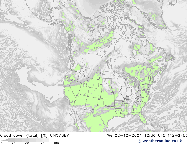 Bewolking (Totaal) CMC/GEM wo 02.10.2024 12 UTC