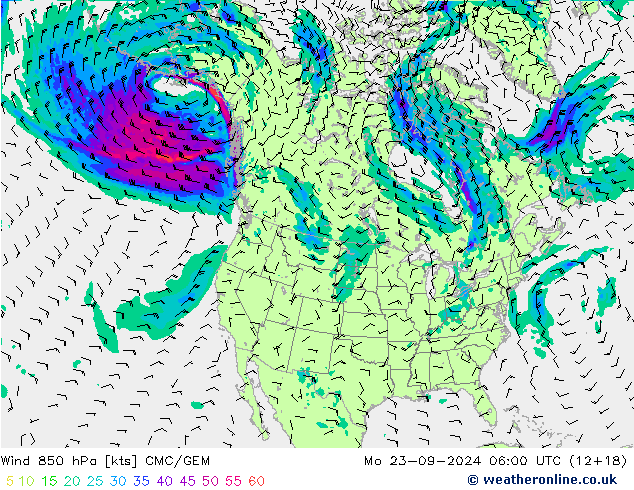 风 850 hPa CMC/GEM 星期一 23.09.2024 06 UTC