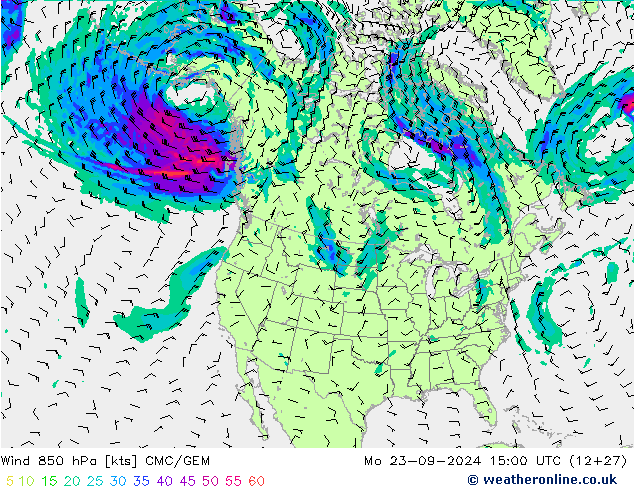 Wind 850 hPa CMC/GEM Po 23.09.2024 15 UTC