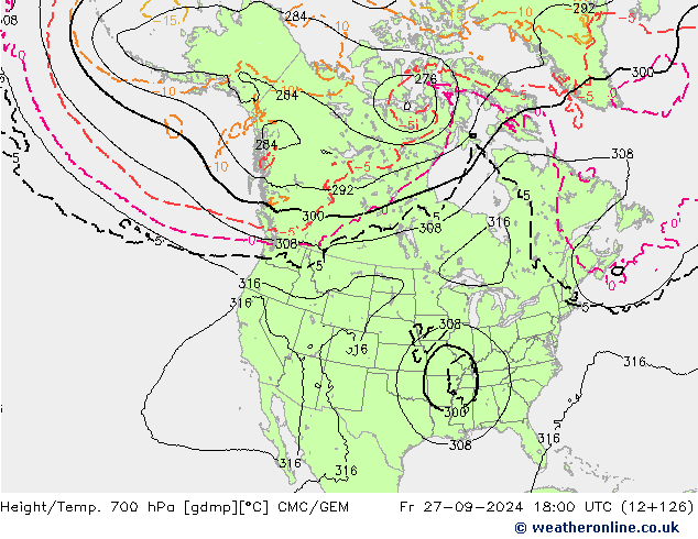 Height/Temp. 700 hPa CMC/GEM Fr 27.09.2024 18 UTC