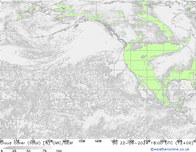 Cloud cover (total) CMC/GEM Su 22.09.2024 18 UTC