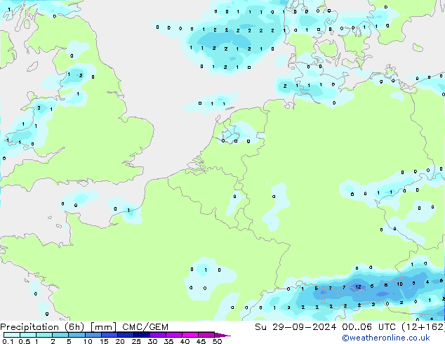 Precipitation (6h) CMC/GEM Ne 29.09.2024 06 UTC