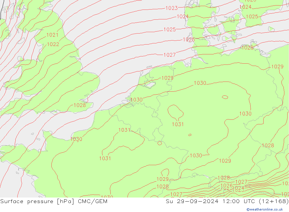 Surface pressure CMC/GEM Su 29.09.2024 12 UTC